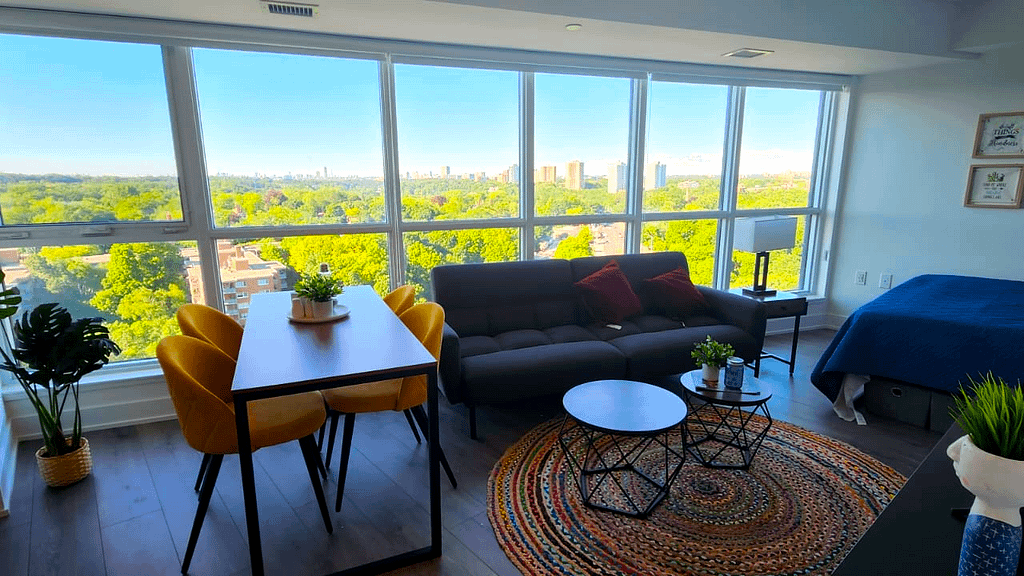 View of the city of toronto from a window.